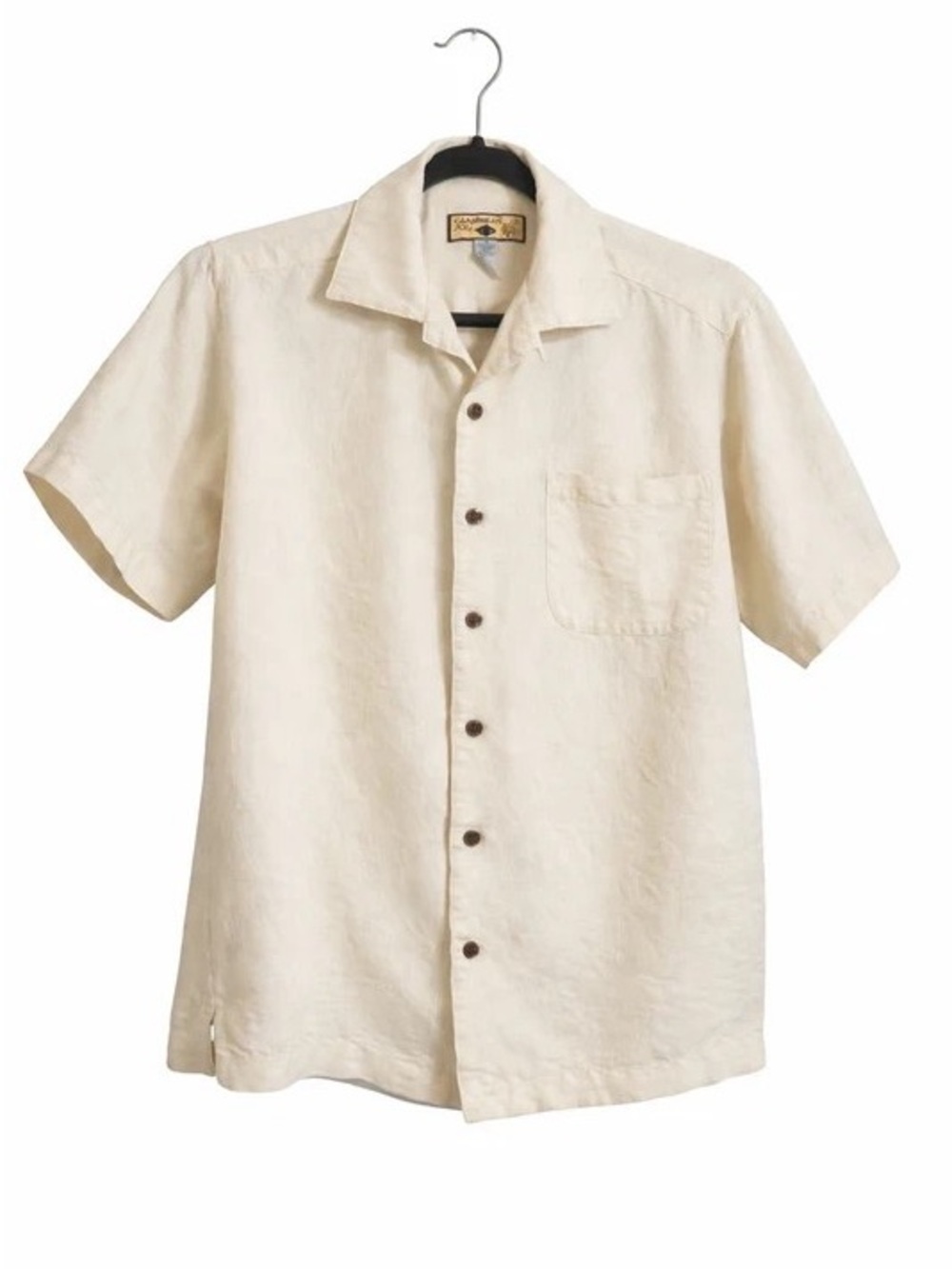 Men's Short-Sleeve Linen Button-Up Shirt in Cream